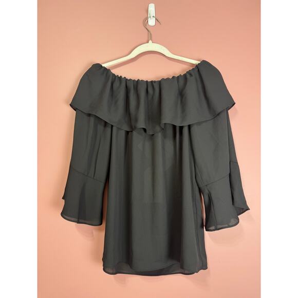 Mem.JS Roma Black Ruffle Off-Shoulder Blouse Size XS - Picture 1 of 4